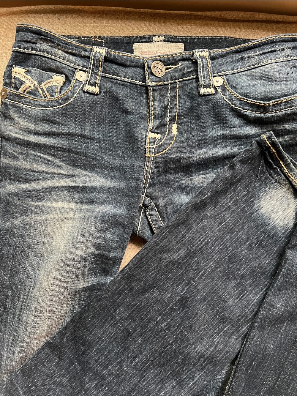 Big Star Women's Boot Cut Jeans - Dark Blue with Faded Wash- Long